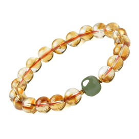 【中国直邮】东海世家黄水晶手串手链和田玉圆珠+冰晴水珠径约6mm*1件