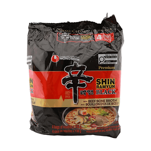 Premium Shin Black Ramyun - Ramen au bouillon de bœuf - Nouilles instantanées, 4 paquets, 18,34 oz【Sélection aespa】【Trouvailles de la culture pop】