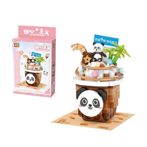 Cute Home Appliance Series Building Block Model, Panda Milk Tea With Cream Top, 1pc