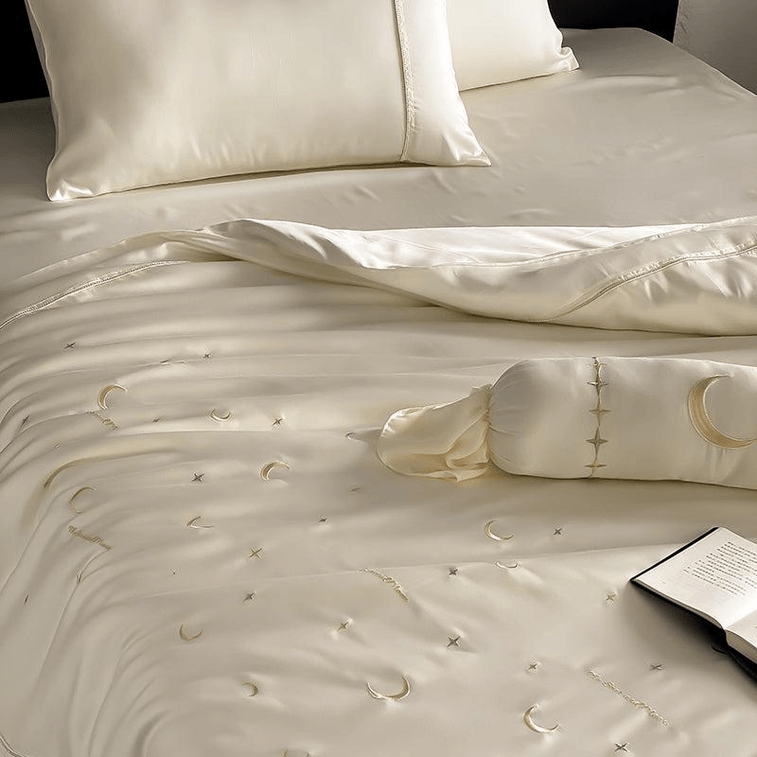 【中国直邮】 Lullabuy 永夜星河兰精天丝四件套(床单*1+被套*1+枕套*2)Double Size 两色选-星河白 3