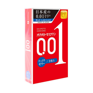 日本OKAMOTO冈本 001系列 抗敏聚氨酯 超薄安全避孕套 润滑升级版 3个入 非乳胶【日本版】 成人用品