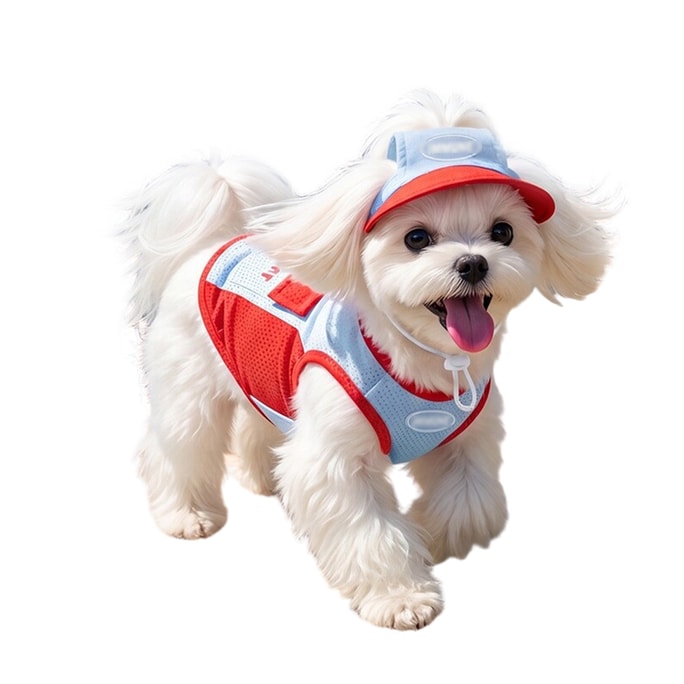 Pet Cooling Vest Red-Blue Color Block Size S 1 Piece Mesh Breathable Hooded Dog Tank Top