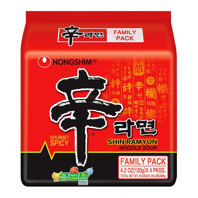 Korean Spicy Shin Ramen - Instant Noodle Soup, 4 Packs* 4.2oz