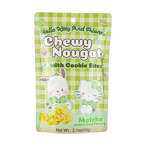 Sanrio Hello Kitty and Friends Chewy Nougat With Cookie Bites, Matcha Flavor, 2.1 oz【Hello Kitty & Pochacco】