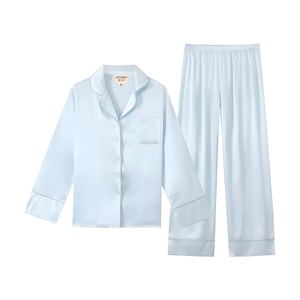 Lu Hao Spring/Autumn Ice Silk Pajamas Solid Color Blue Size XL