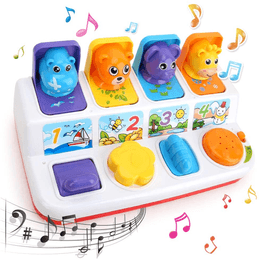 유아를 위한 대화형 팝업 동물 장난감 음악과 함께 색상 정렬 동물 밀기 게임, 3세 이상