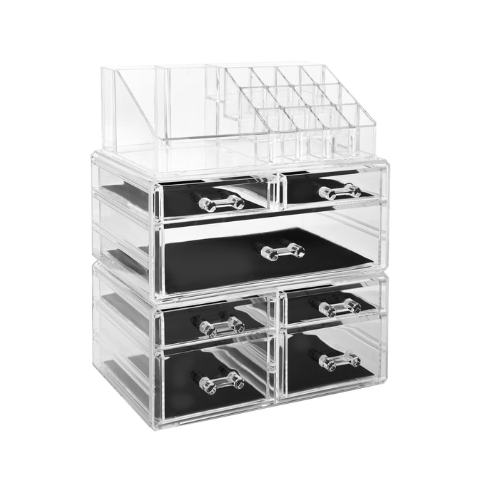 【Cosmetic Storage】[TFD] 3-Layers Acrylic Cosmetic Storage Box with 7 Drawers12+4 Slots Detachable Clear