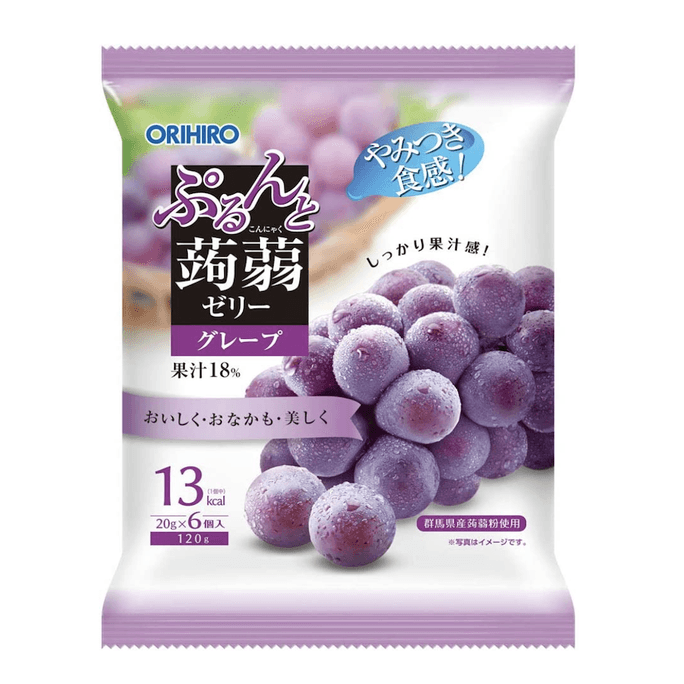 【日本直邮】ORIHIRO 低卡 蒟蒻果汁果冻 即食方便 紫葡萄味 6枚装