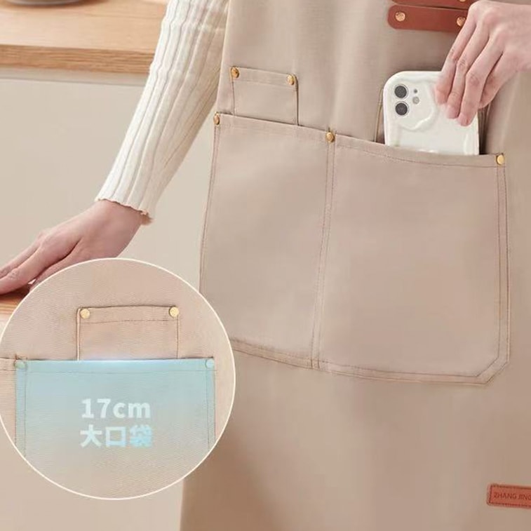 義可可 家用廚房圍裙 防水防油帶口袋 卡其色 1件【不挑身材 透氣舒適 男女老少不同體型皆適合】 3