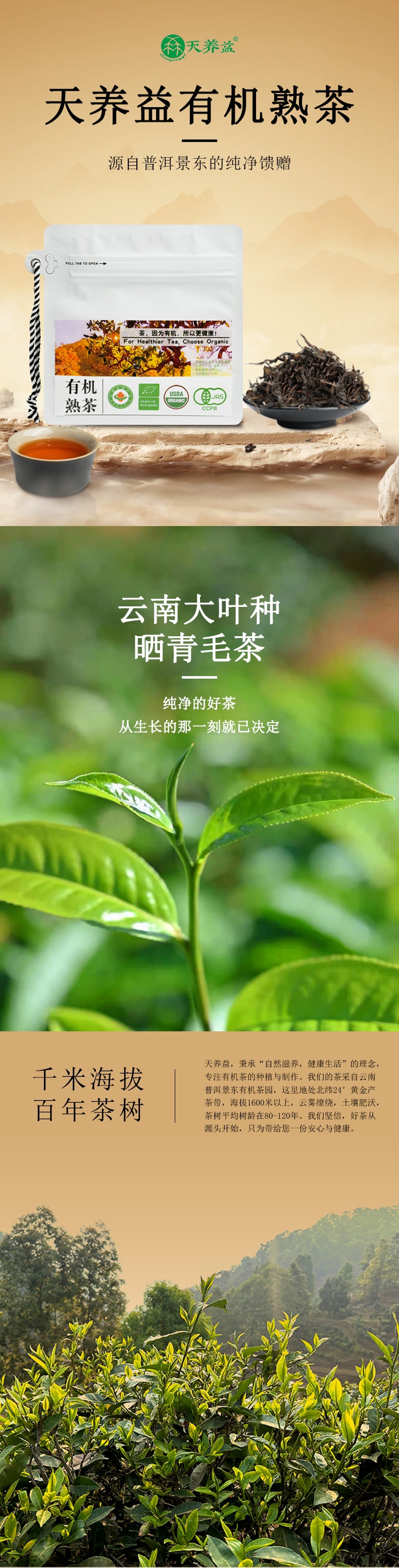 天養 有機熟茶 中國有機 美國有機 歐盟有機 日本有機認證 促暖胃 養胃 抗氧化 自飲 散茶 50g