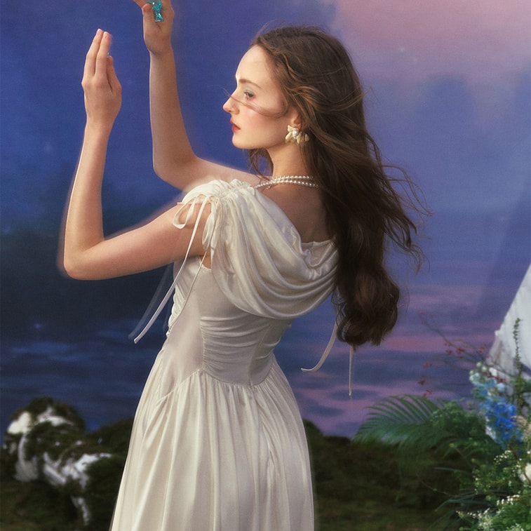 French Palace Design White Dress Slouch Neck Dress High-end White XL Size 5