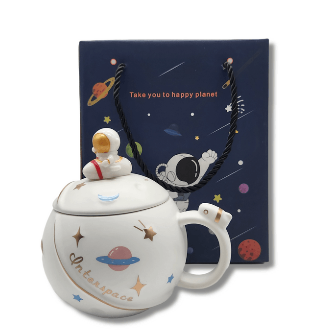 Rocket Planet Mark Cup Creative Astronaut Water Cup Large Capacity Coffee Ceramic Cup Gift Box White 1Set