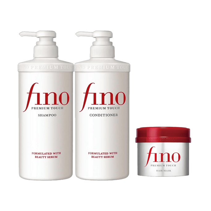 Fino Shampoo, 16.9 fl oz | Conditioner 16.9 fl oz | Hair mask 8.11 oz - for Damaged Care Deeply Nourish【Value Pack】