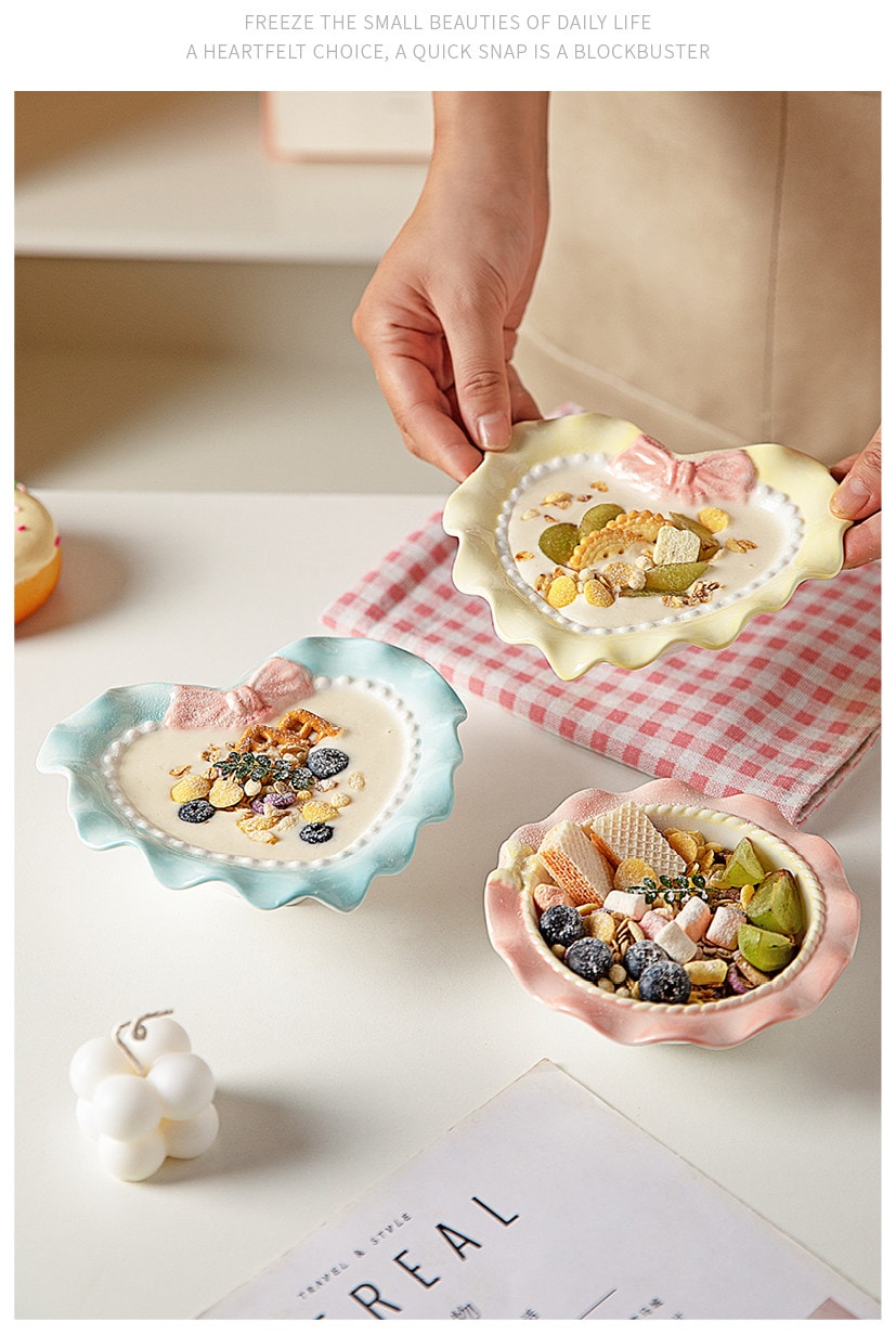 【Expédition directe depuis la Chine】 Modern Housewife Bol à Yaourt en Céramique avec Motif Nœud Papillon pour la Maison Nouveau Mignon Bol à Fruits Bol à Assiette 6 pouces Bol à Yaourt Cœur - Jaune 1 pièce