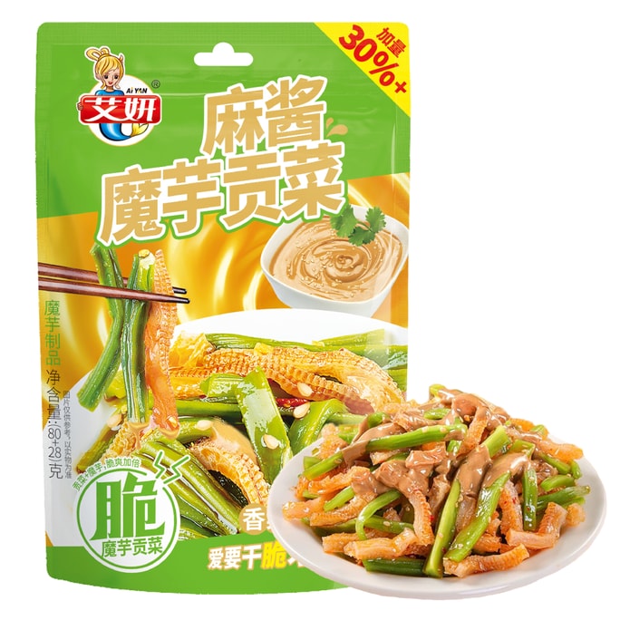 艾妍 蒟蒻貢菜香菜麻醬味下飯菜開袋即食追劇解饞小點心 80g+28g 【麻醬香醇厚 口感香濃】