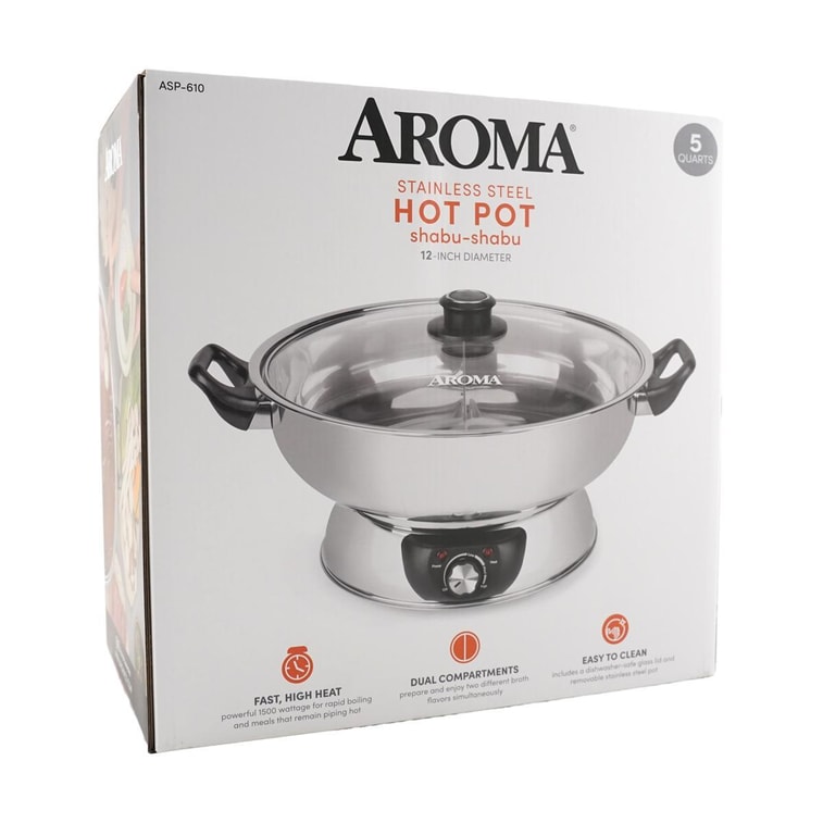 【Low Price Guarantee】5-Qt Stainless Steel Electric Shabu Hot Pot with Lid ASP-610, 1 Year Mfgr Warranty 12