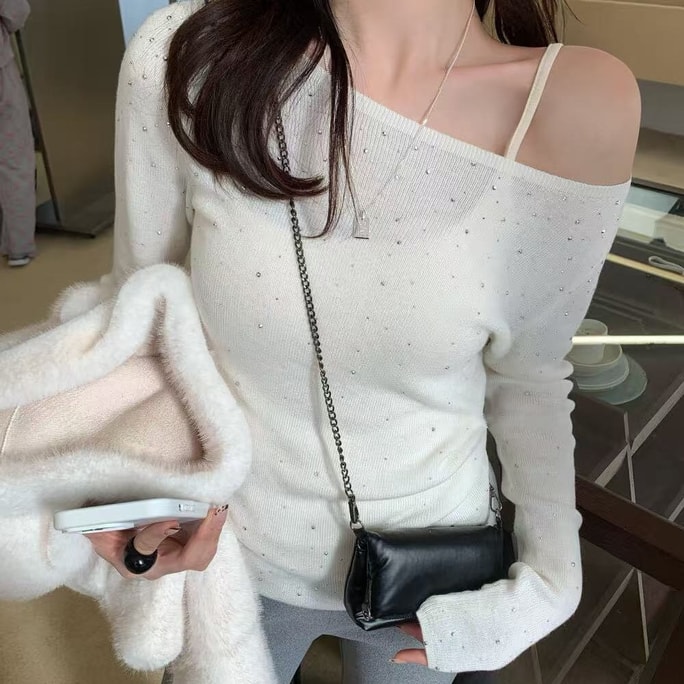 【加拿大直郵】 加拿大 SCENARIO 亮閃羊毛混紡針織上衣 均碼 三色 可選 米白色 均碼