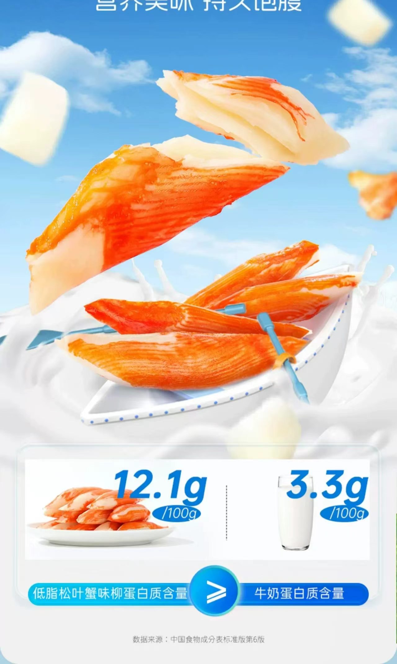 力诚 低脂松叶蟹味蟹柳 即食蟹棒肉  鲜嫩美味海味小零食 8条 150克  短保