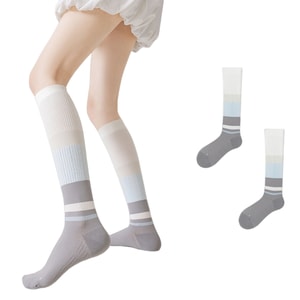 New Trend Color Block Women's Long Calf Socks For Sports Yoga White Size F 1 Pair