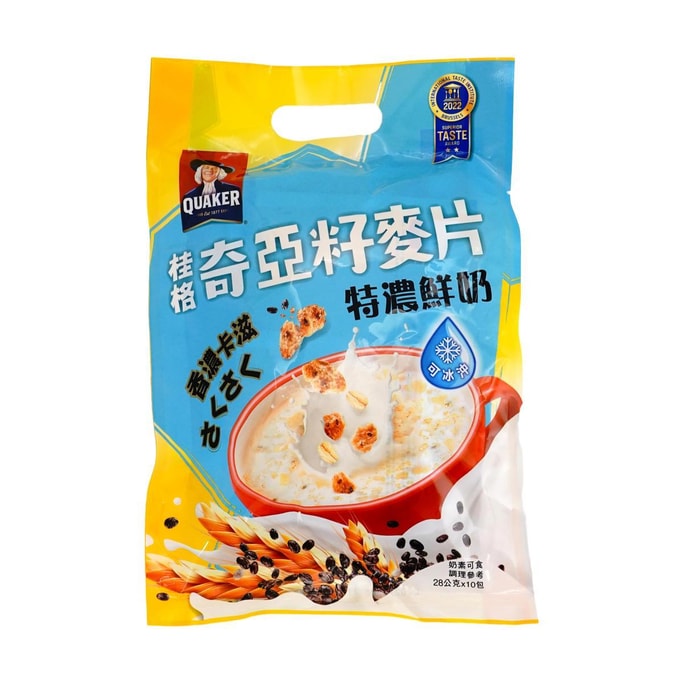 台灣版QUAKER桂格 奇亞籽麥片 特濃鮮奶味 10包 280g【可冷水沖飲】【早餐即食代餐】