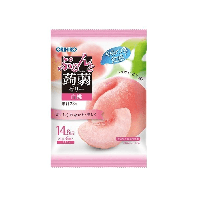 日本ORIHIRO 立喜樂 滿滿果味清爽蒟蒻果凍 白桃味 20g×6個