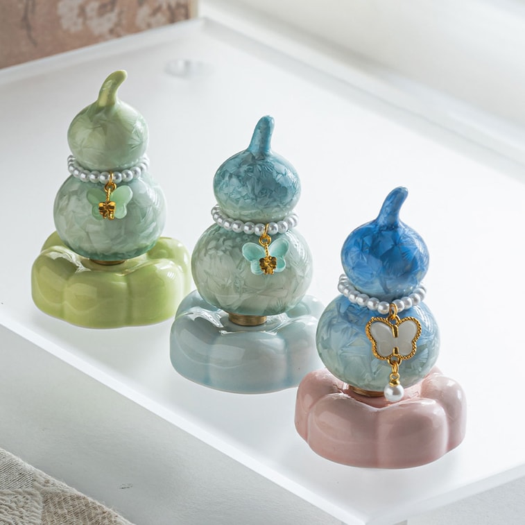 【中国直邮】 HSPM 景德镇陶阳新村转转葫芦摆件网红同款结晶釉陶瓷玩具茶宠可爱送礼 转转葫芦-黄绿 礼盒装 1个 4