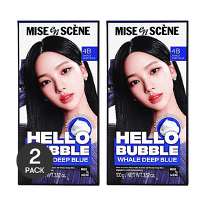 Hello Bubble Hair Dye, Easy Hair Coloring, 3.52 oz. #4B Whale Deep Blue【2 Boxes of Medium-Long Hair Value Pack】