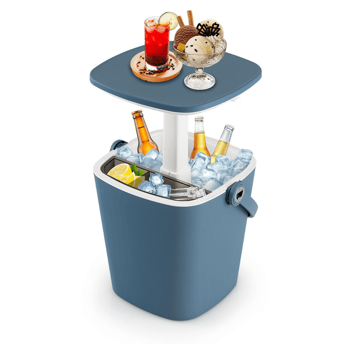 4 Gallon 3-in-1 Portable Cooler Bar Table With Bottle Opener And Lift Top Lid For Camping Poolside-Blue
