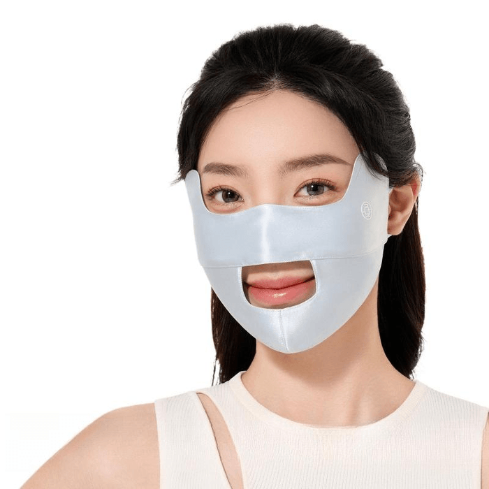 【中國直郵】 夏秦 開口防曬口罩100%真絲防紫外線戶外運動專用 水玉藍 23.5*13.5厘米