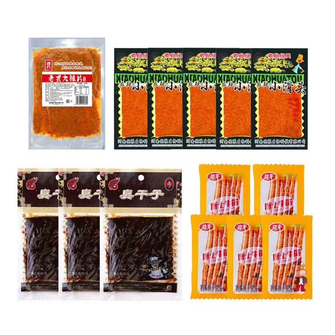  Spicy Strip Snack Combo: Old-Style Sheets Xiaohuatou Stinky Tofu Vegetarian Beef Tendon 438g