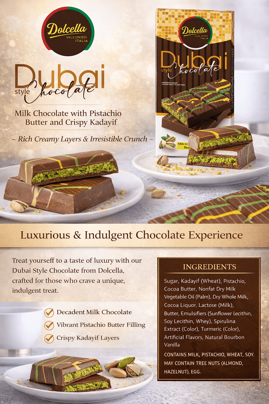 Dubai Milk Chocolate with Pistachio Butter & Crispy Kadayıf 200g