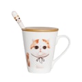 Petorama陶瓷宠物肖像印花水杯+竹杯盖+陶瓷把手不锈钢勺子套装-加菲猫