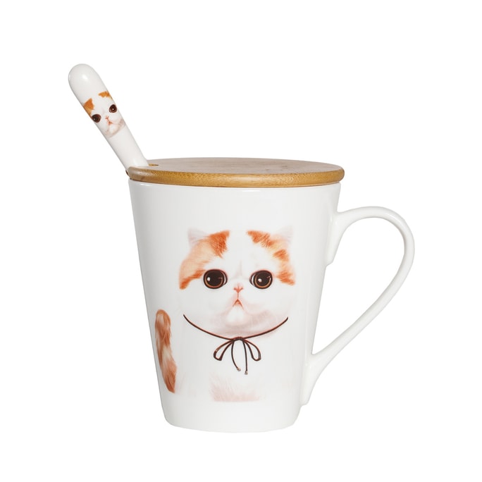 Petorama Pet Portrait Porcelain Water Cup with Lid & Spoon - Exotic Shorthair