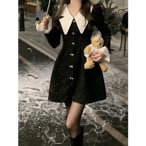 【中国直送】HSPM 新フレンチレトロ気質ドールカラーAラインドレス ブラック L