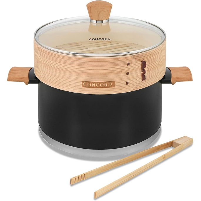 Concord's 10" stainless steel steamer with natural hand made bamboo steamer. This steamer is perfect for steaming vegeta
