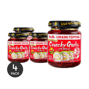 Umami Topping Crunchy Garlic With Chili Oil ,Spicy Flavor , 3.88 oz *4【4 Pack】【For Chicken, Sushi, Pasta, Noodles】