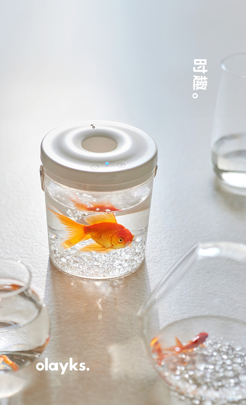 OLAYKS 鱼缸新款小型桌面办公便携式户外打氧无线注氧金鱼缸