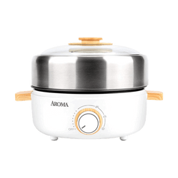 【Low Price Guarantee】Multifunctional Indoor Grill Hot Pot with Glass Lid Stainless Steel AMC-130, 2.5L