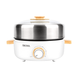Aroma Stainless Steel 2 in 1 Hot Pot with Glass Lid, White 2.5 L (AMC-130)  1 count