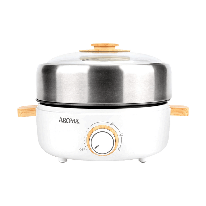 【Low Price Guarantee】Multifunctional Indoor Grill Hot Pot with Glass Lid Stainless Steel AMC-130, 2.5L