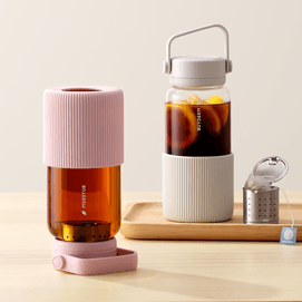 Portable glass tea bottle with Removable Infuser pink