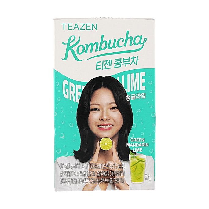 コンブチャドリンク グリーンマンダリンライム風味 10袋入り（1.76オンス）【TWICE ジョンヨンピック】【低カロリー】