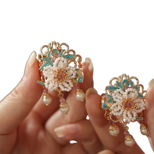 [中国直送] HSPM クラシックヘアバックル タッセル付き 漢服アクセサリー 編み込みヘアアクセサリー 森風 妖精風 宋代 レトロ ブルーヘアアクセサリー (シングルサイズ、ミディアム)