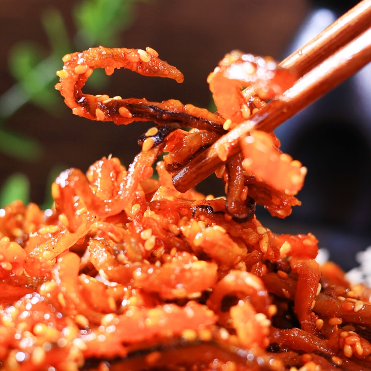 水一方 【海鮮零食寶藏】 鰻魚絲 香辣味海鮮即食小魚乾下酒菜 100g 【甜辣酥脆】【網紅爆款】 3