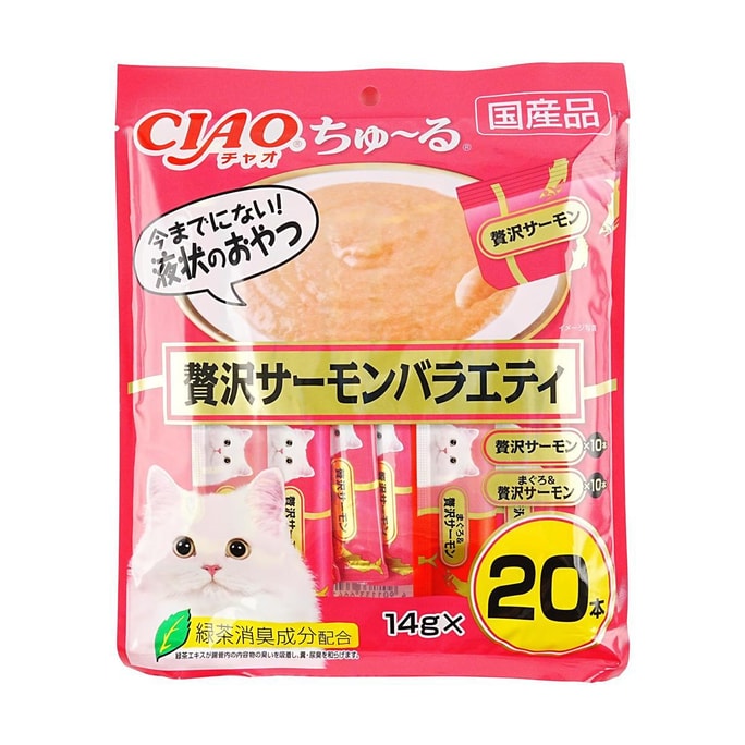 日本INABA伊納寶 營養貓條 奢華鮭魚海鮮混合口味貓條 14g*20條 寵物貓咪零食濕糧
