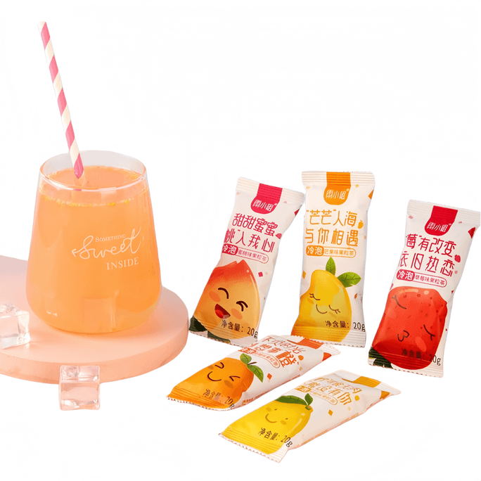 Fruit Tea Juice Powder Instant Drink Small Pack Lemon Strawberry Peach Flavor Juice Powder 300g (20g*15 Packs)