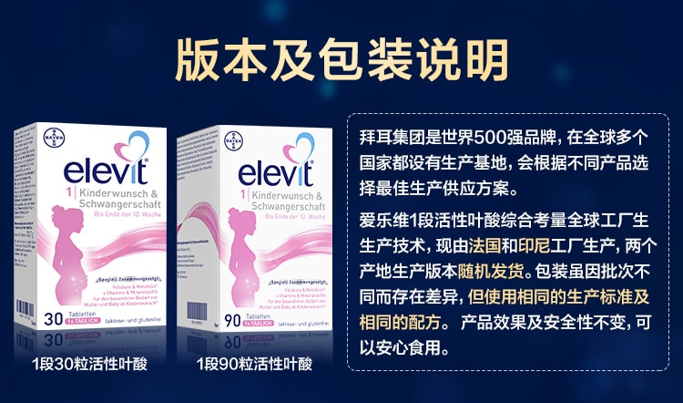 【中国直邮】 澳大利亚 爱乐维 德国1段备孕孕前期活性叶酸维生素90片 备孕-胚胎合适