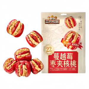 【中国直邮】 三只松鼠 蔓越莓枣夹核桃新疆去核红枣蒸晒果干235g*1包