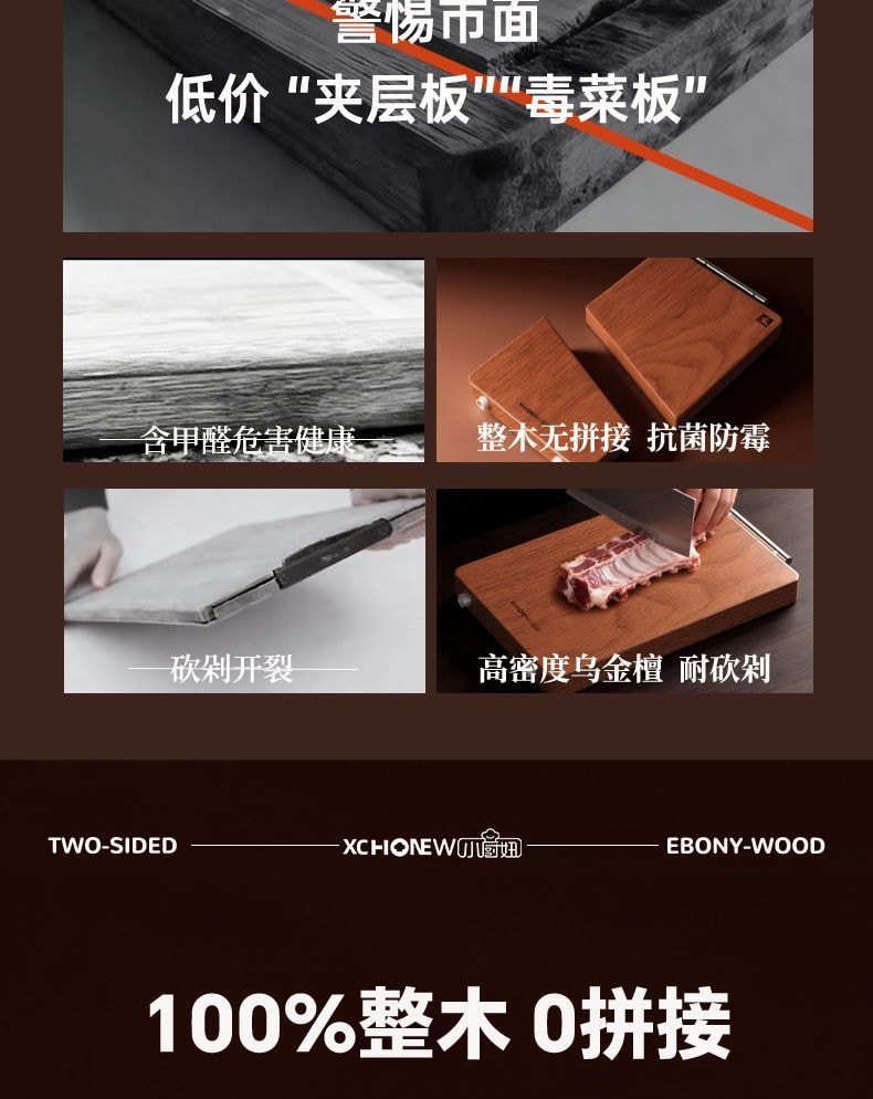 【中國直郵】 智家 小廚妞正宗烏檀木實木菜板雙面抗菌防黴砧板案板實木整木廚房加厚切菜板中號36*24*2.5cm*1個