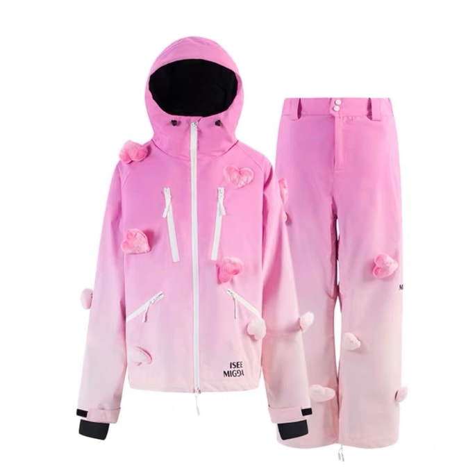【中國直郵】 ISEEMIGGA 【粉紅色漸變發光愛心】Jellycat風滑雪服套裝男女同款 粉s